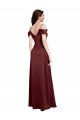 Draped Off the Shoulder Sleeves Slim A-Line Stretch Satin Formal Dress with Side Slit