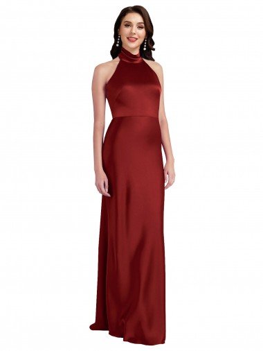 Shop Backless Halter Long Stretch Satin Formal Dress