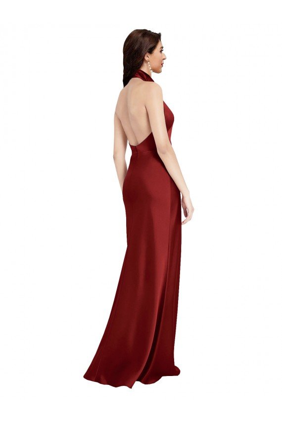 Backless Halter Long Stretch Satin Formal Dress