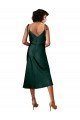 Spaghetti Straps Tie Shoulders Cowl Neck Short Midi Length Stretch Satin Cocktail Formal Dress