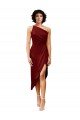 One Shoulder Midi Length Short Stretch Satin Wrap Style Cocktail Formal Dress