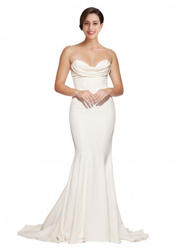 Shop Strapless Cowl Neck Sweep Train Stretch Satin Formal Dress