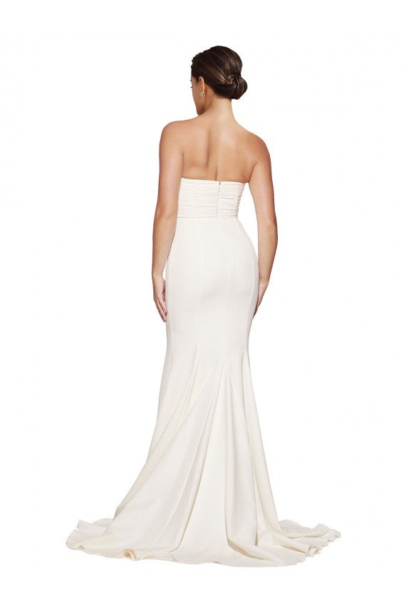 Strapless Cowl Neck Sweep Train Stretch Satin Formal Dress
