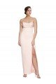 Cowl Neck Strapless Stretch Satin Formal Dress with High Split