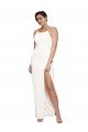 High Neck Stretch Satin Formal Dress with Low Back and Side Slit