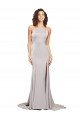 High Neck Low Back Long Full Length Stretch Satin Formal Dress