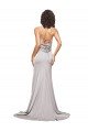 High Neck Low Back Long Full Length Stretch Satin Formal Dress