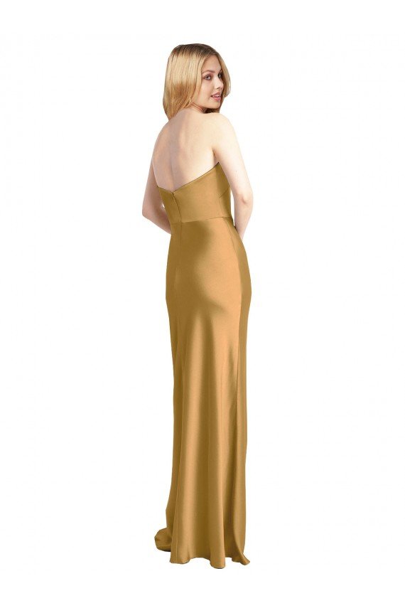 Sleek Strapless Long A-Line Stretch Satin Formal Dress