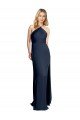 Halter Neckline Long Stretch Satin Formal Dress with Strappy Back and Side Slit