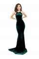High Neck Stretch Velvet Formal Dress with Black Lace Embroidery
