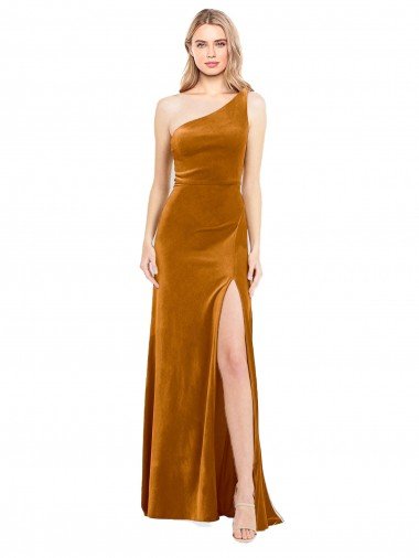 Shop Sleek One Shoulder Long Velvet Formal Dress