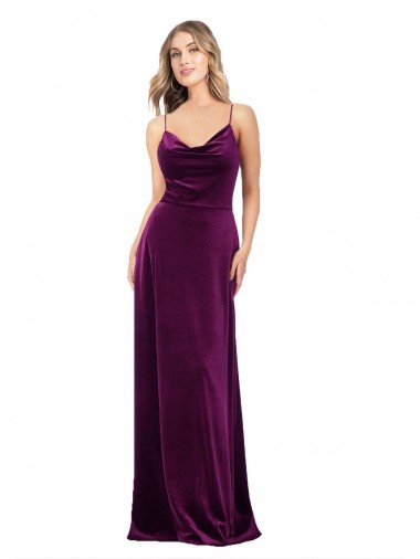 Shop Draped Neckline Spaghetti Straps Velvet Formal Dress