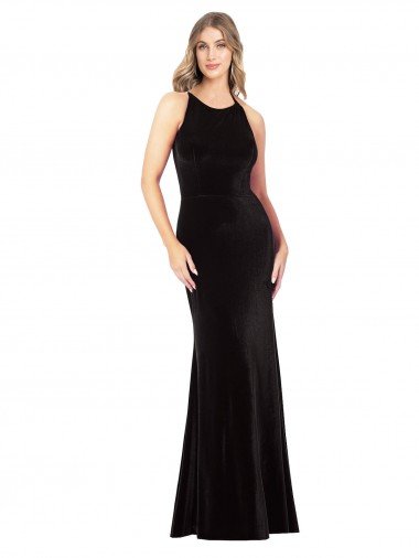 Shop Vintage Velvet High Neck Formal Dress with Strappy Back