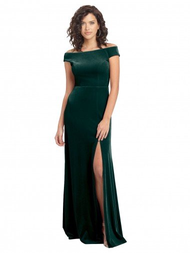 Shop Floor Length Cap Sleeves Long Velvet Formal Dress with High Side Slit
