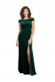 Floor Length Cap Sleeves Long Velvet Formal Dress with High Side Slit