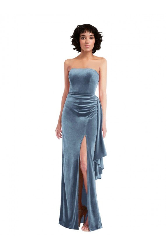 Strapless Velvet Maxi Formal Dress with Draped Skirt