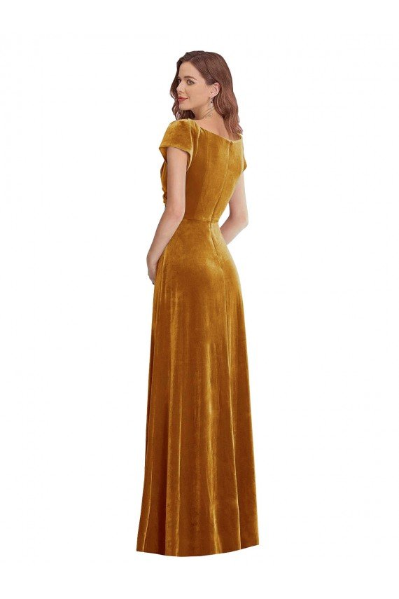 Cap Sleeve Faux Wrap Velvet Maxi Formal Dress with Pockets