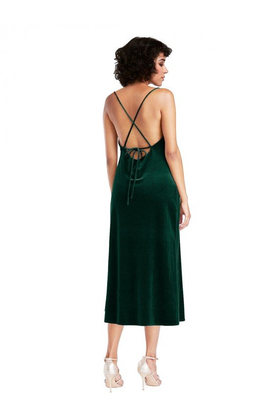 Midi Length Cowl Neck Velvet Short Slip Cocktail Formal Dress