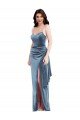 Spaghetti Strap Velvet Maxi Formal Dress with Draped Skirt