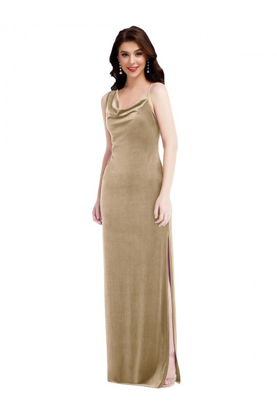 One Shoulder Velvet Maxi Semi Formal Dress with Side Slit