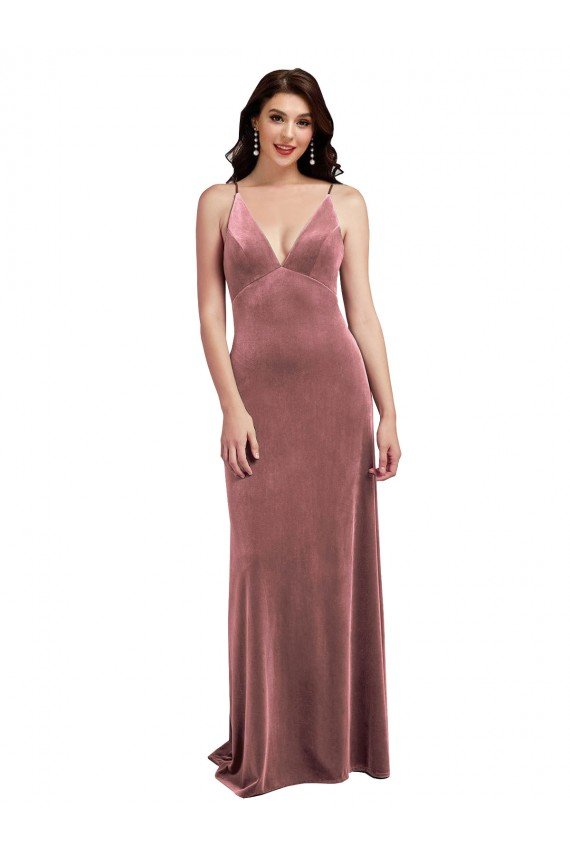 Low Scoop Back Long V-Neck Velvet Semi Formal Dress