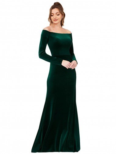 Shop Off the Shoulder Long Sleeves Stretch Velvet Formal Dress