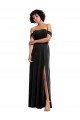 Off the Shoulder Drapped Sleeves Stretch Velvet Formal Dress