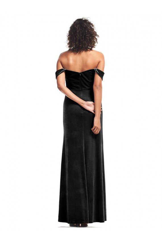Off the Shoulder Drapped Sleeves Stretch Velvet Formal Dress