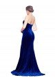 Strapless Ruched Velvet Formal Dress with Sweep Train and Front Slit