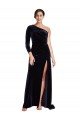 One Sleeve Long Velvet Formal Dress with Thigh High Split