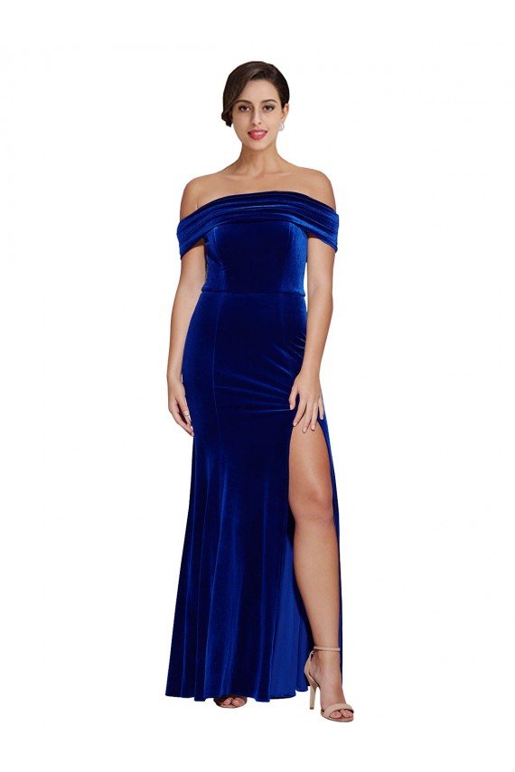 Full Length Long Velvet Formal Dress with Side Split