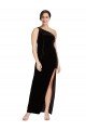 One Shoulder Long Velvet Formal Dress with Side Split and Shoulder Tie