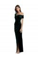 Long Asymmetric Neckline Ruched Velvet Formal Dress