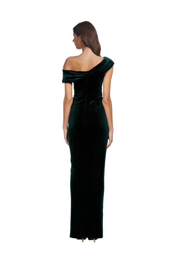 Long Asymmetric Neckline Ruched Velvet Formal Dress
