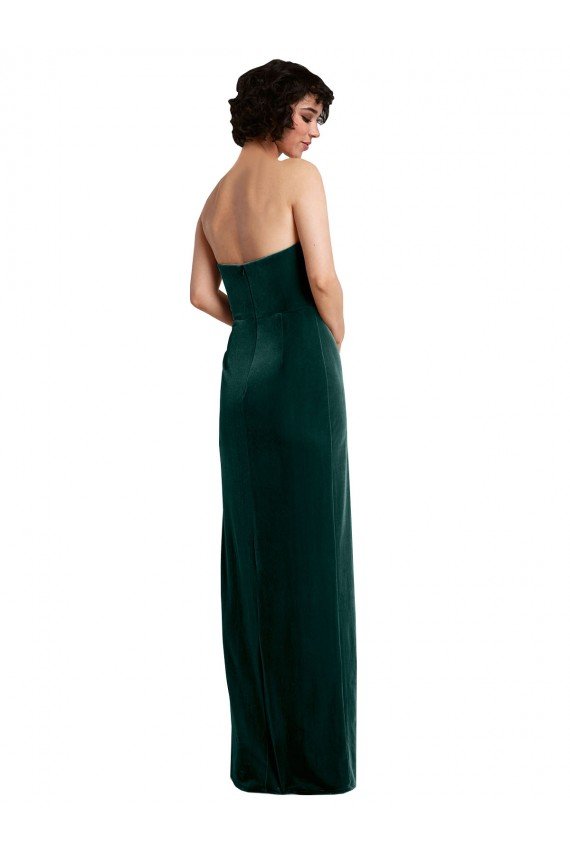 Scooped Strapless Long Velvet Formal Dress with Daring Side Slit